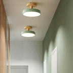Lampa Sufitowa Skandynawska z Drewnianą Podstawą i Okrągłym Kloszem - 4