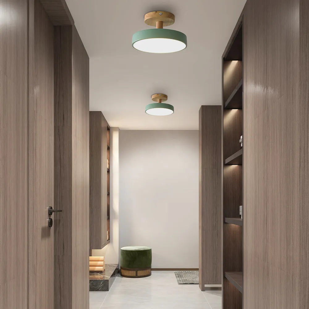 Lampa Sufitowa Skandynawska z Drewnianą Podstawą i Okrągłym Kloszem - 6