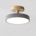 Lampa Sufitowa Skandynawska z Drewnianą Podstawą i Okrągłym Kloszem - Szary