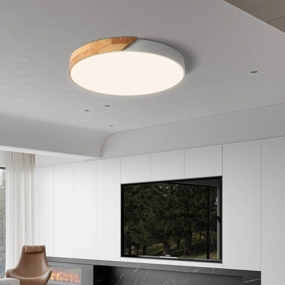 Lampa Sufitowa Skandynawska z Drewnianą Ramą i Zintegrowanym LED - 11