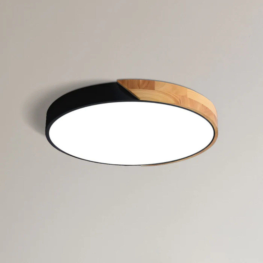 Lampa Sufitowa Skandynawska z Drewnianą Ramą i Zintegrowanym LED - Czarny