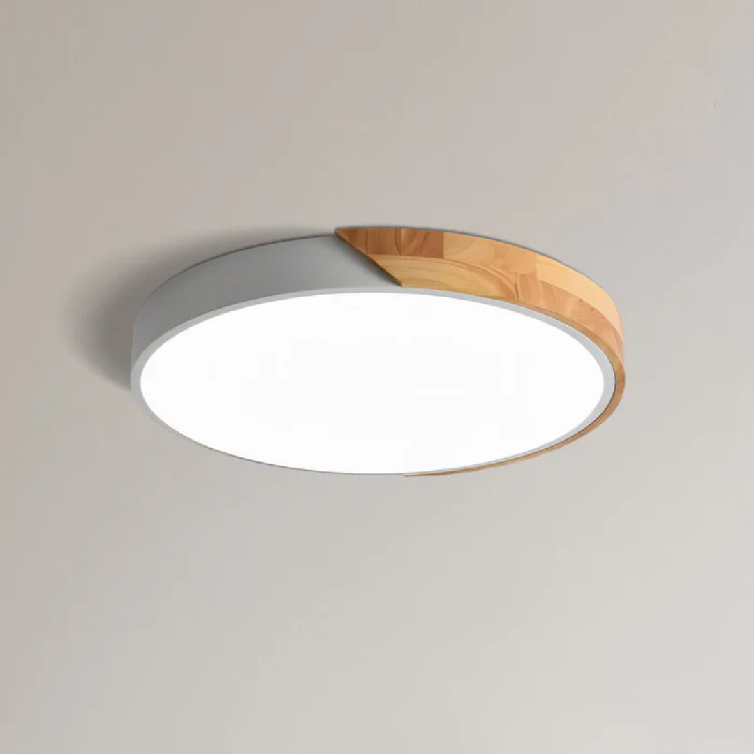Lampa Sufitowa Skandynawska z Drewnianą Ramą i Zintegrowanym LED - Biały
