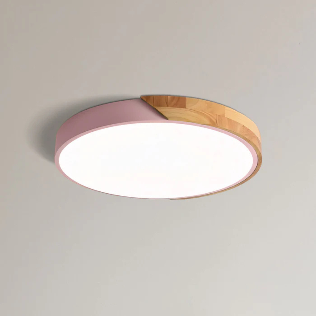 Lampa Sufitowa Skandynawska z Drewnianą Ramą i Zintegrowanym LED - Różowy