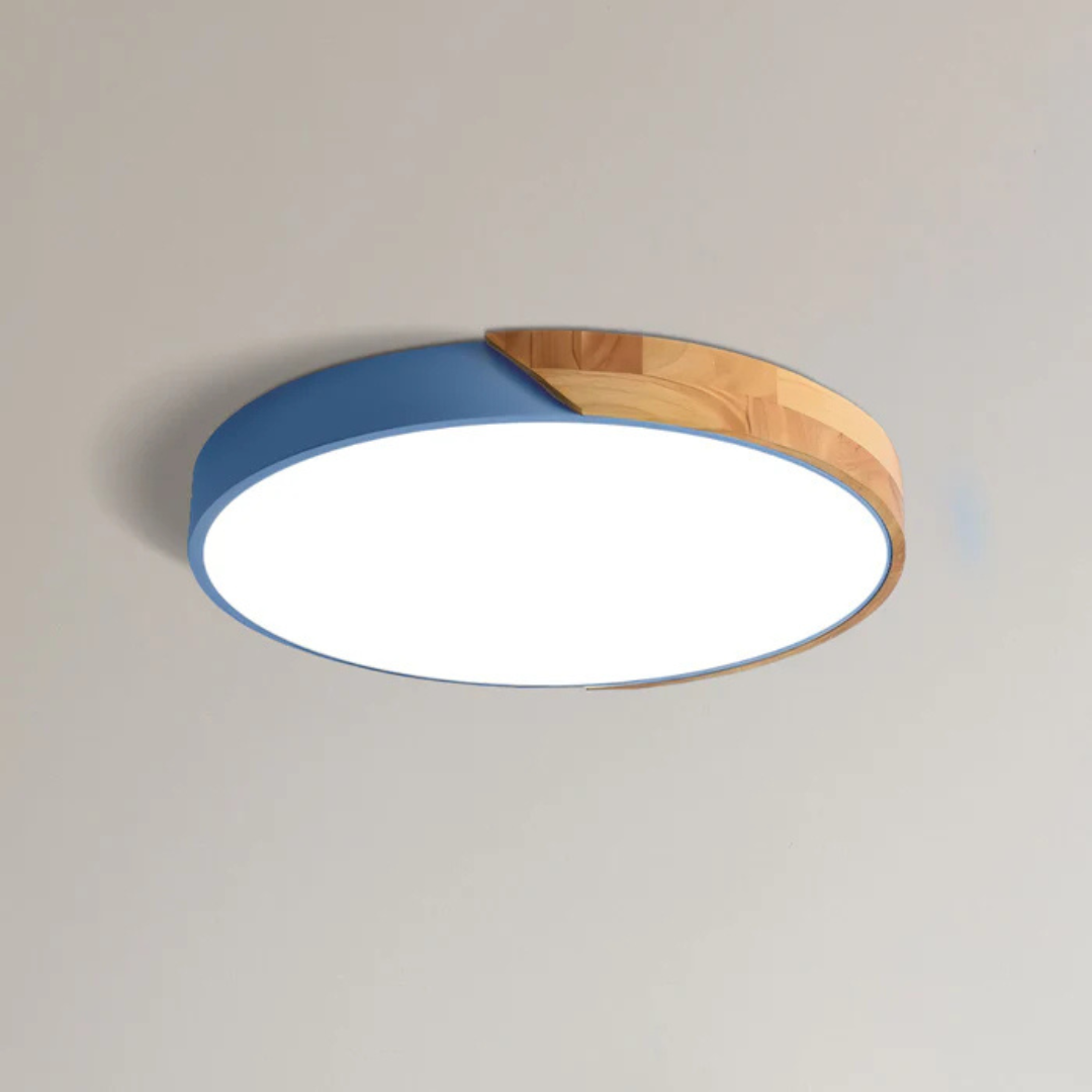 Lampa Sufitowa Skandynawska z Drewnianą Ramą i Zintegrowanym LED - Niebieski