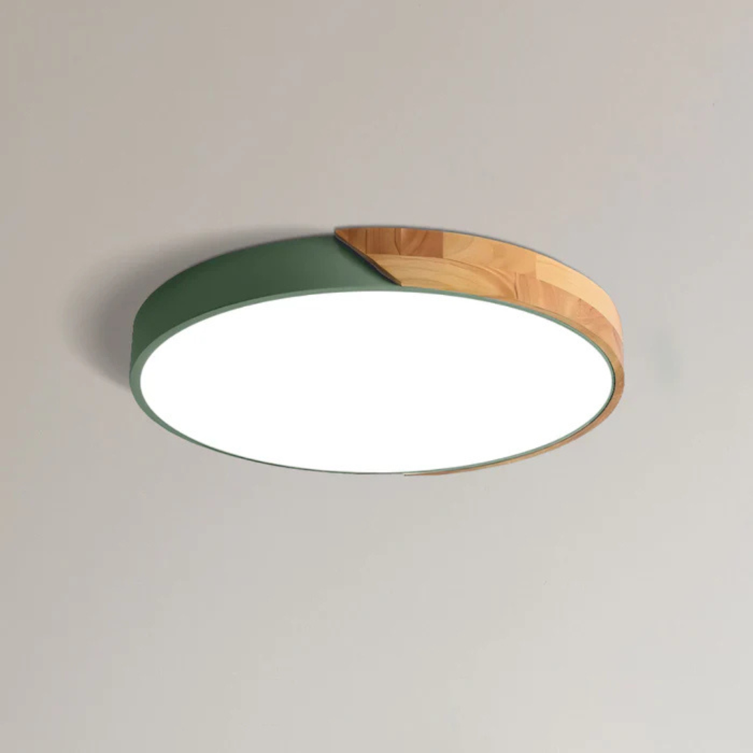 Lampa Sufitowa Skandynawska z Drewnianą Ramą i Zintegrowanym LED - Zielony