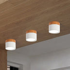 Lampa Sufitowa Skandynawska z Drewnianym Detalem i Okrągłym Kloszem - Biały