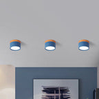 Lampa Sufitowa Skandynawska z Drewnianym Detalem i Okrągłym Kloszem - Ciemnoniebieski