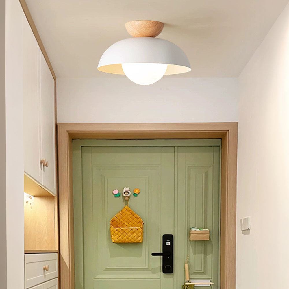 Lampa Sufitowa Skandynawska z Drewnianym Elementem i Kloszem Kulistym - 14