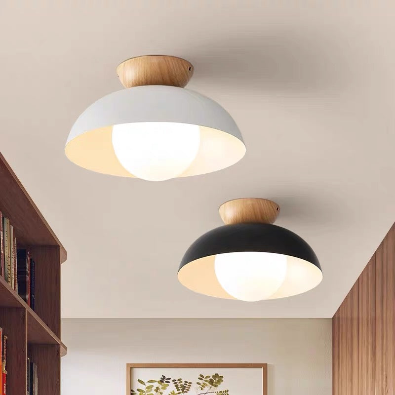 Lampa Sufitowa Skandynawska z Drewnianym Elementem i Kloszem Kulistym - 15