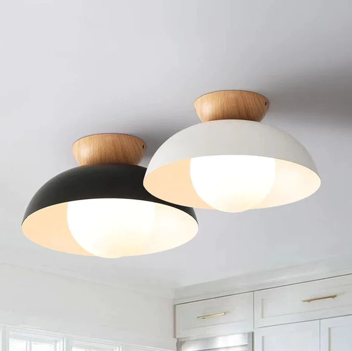 Lampa Sufitowa Skandynawska z Drewnianym Elementem i Kloszem Kulistym - 16