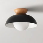 Lampa Sufitowa Skandynawska z Drewnianym Elementem i Kloszem Kulistym - Czarny