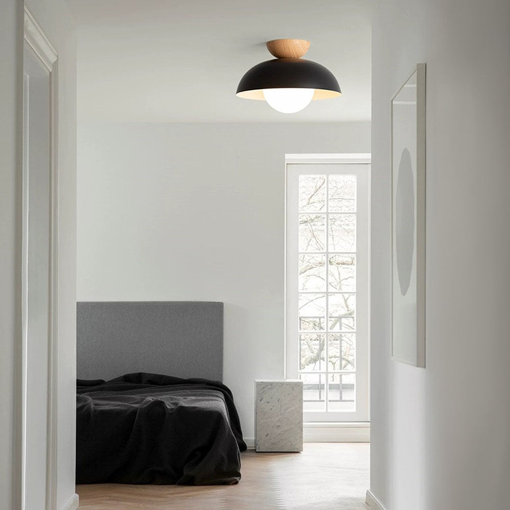 Lampa Sufitowa Skandynawska z Drewnianym Elementem i Kloszem Kulistym - 19