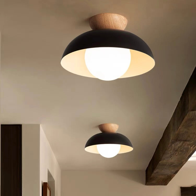 Lampa Sufitowa Skandynawska z Drewnianym Elementem i Kloszem Kulistym - 20