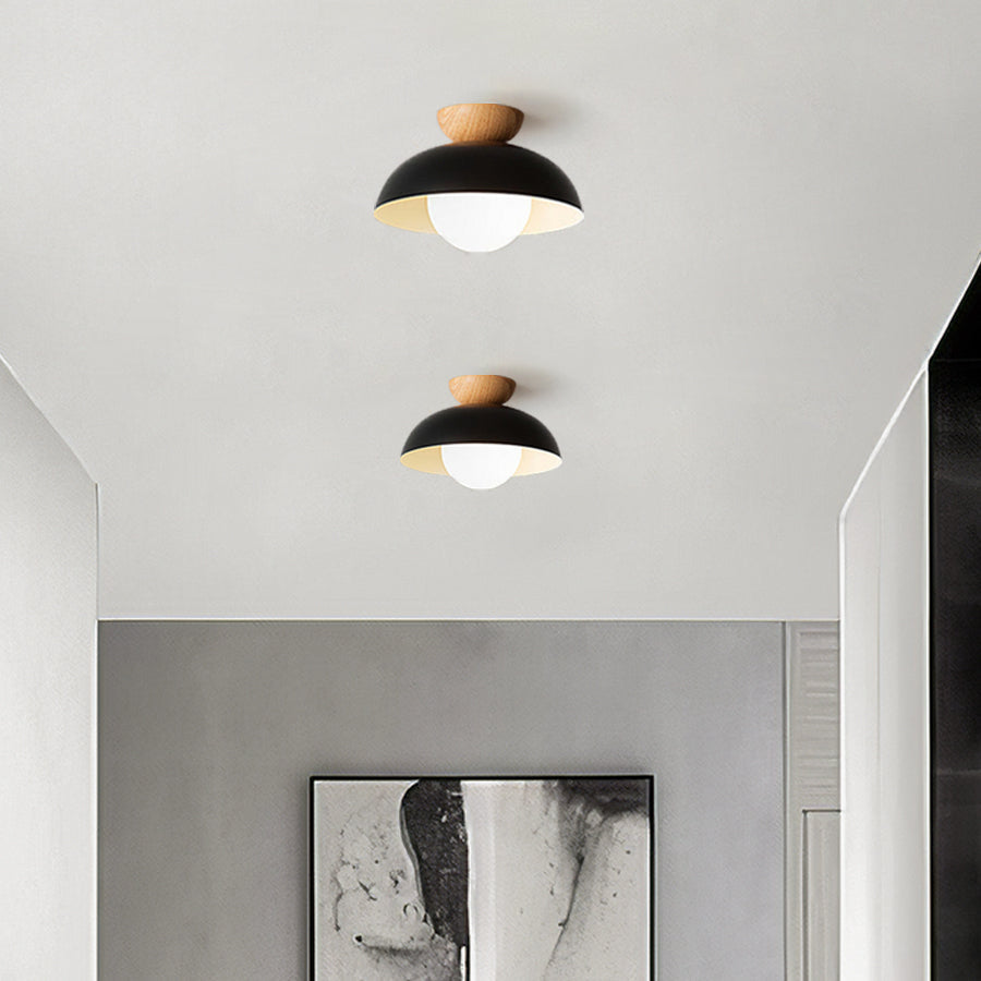 Lampa Sufitowa Skandynawska z Drewnianym Elementem i Kloszem Kulistym - 22
