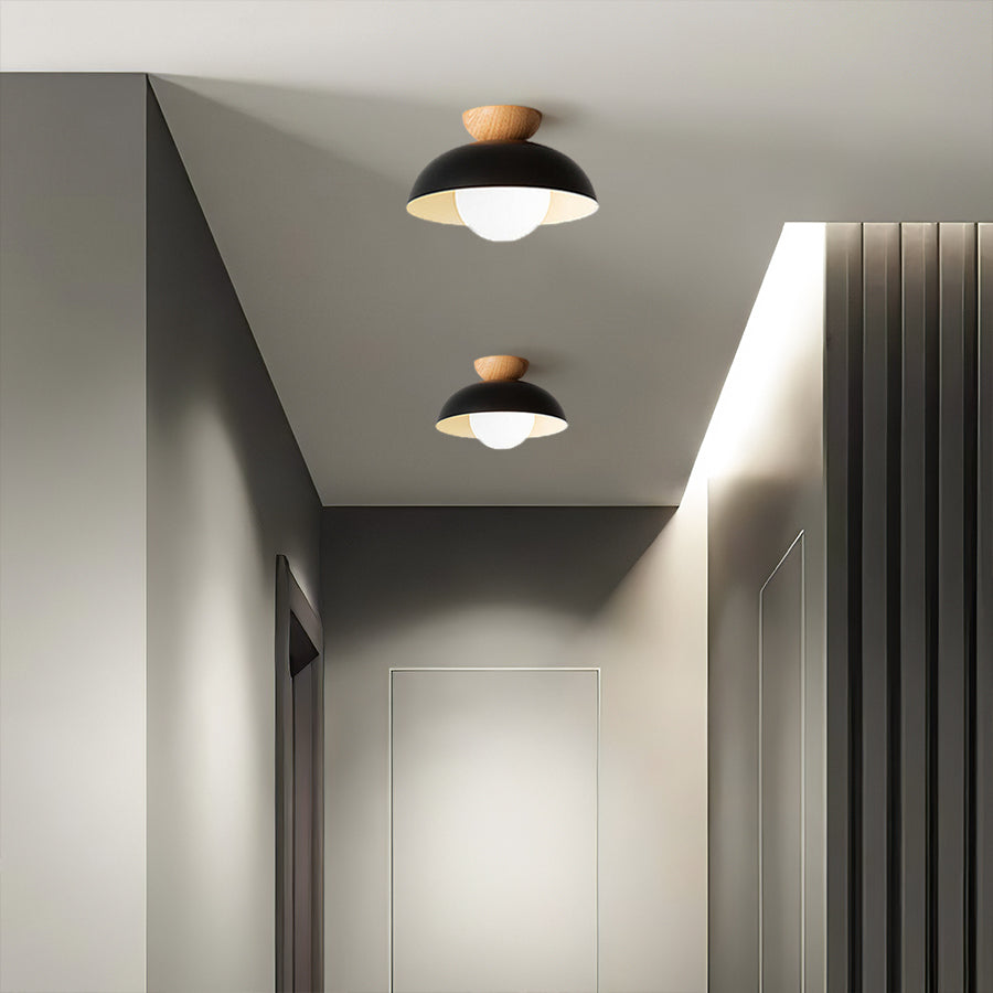 Lampa Sufitowa Skandynawska z Drewnianym Elementem i Kloszem Kulistym - 23