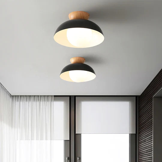 Lampa Sufitowa Skandynawska z Drewnianym Elementem i Kloszem Kulistym - 24