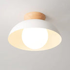 Lampa Sufitowa Skandynawska z Drewnianym Elementem i Kloszem Kulistym - 7