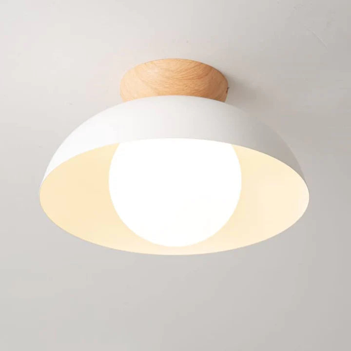 Lampa Sufitowa Skandynawska z Drewnianym Elementem i Kloszem Kulistym - 7