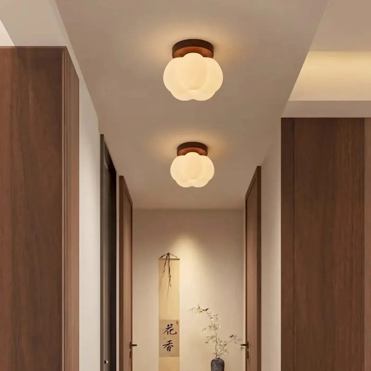 Lampa Sufitowa Skandynawska z Kloszem w Kształcie Kwiatu na Korytarz - Brązowy
