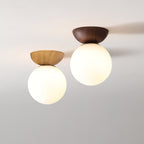 Lampa Sufitowa Skandynawska z Mleczną Kulą i Drewnianym Detalem - 12