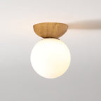 Lampa Sufitowa Skandynawska z Mleczną Kulą i Drewnianym Detalem - 13