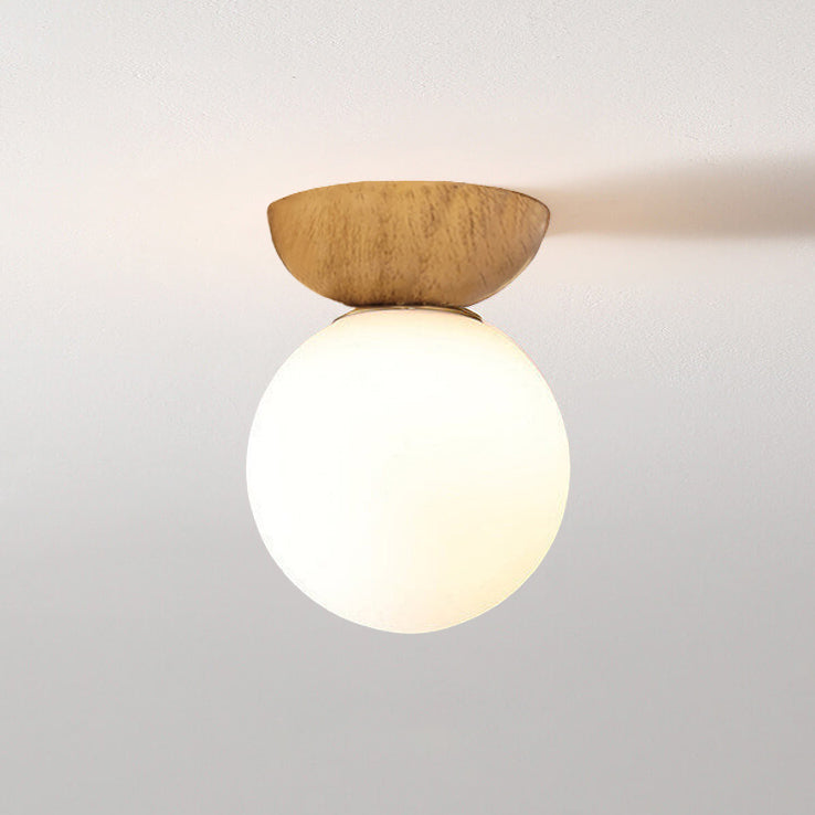 Lampa Sufitowa Skandynawska z Mleczną Kulą i Drewnianym Detalem - 13
