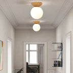 Lampa Sufitowa Skandynawska z Mleczną Kulą i Drewnianym Detalem - 14