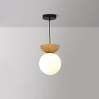 Lampa Sufitowa Skandynawska z Mleczną Kulą i Drewnianym Detalem - 16
