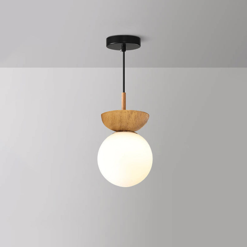 Lampa Sufitowa Skandynawska z Mleczną Kulą i Drewnianym Detalem - 16