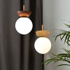 Lampa Sufitowa Skandynawska z Mleczną Kulą i Drewnianym Detalem - 3