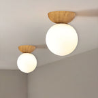 Lampa Sufitowa Skandynawska z Mleczną Kulą i Drewnianym Detalem - 5
