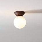 Lampa Sufitowa Skandynawska z Mleczną Kulą i Drewnianym Detalem - 7