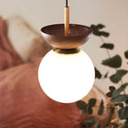 Lampa Sufitowa Skandynawska z Mleczną Kulą i Drewnianym Detalem - 9