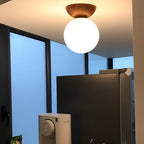 Lampa Sufitowa Skandynawska z Mleczną Kulą i Drewnianym Detalem - 10