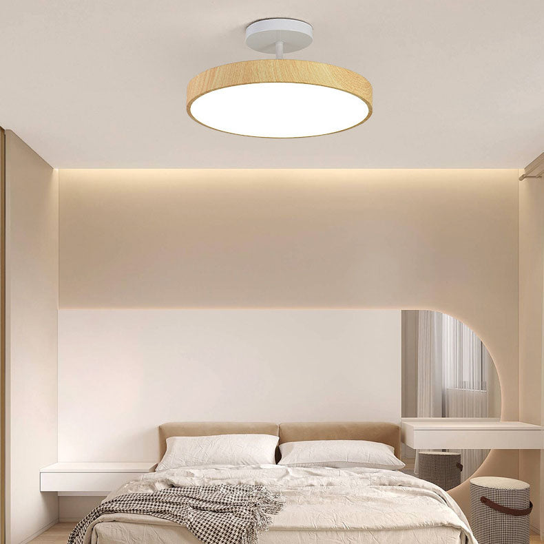 Lampa Sufitowa Skandynawska z Okrągłym Kloszem i Drewnianą Ramą - 14