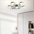 Lampa Sufitowa Skandynawska z Okrągłymi Kloszami i Drewnianymi Detalami - 9