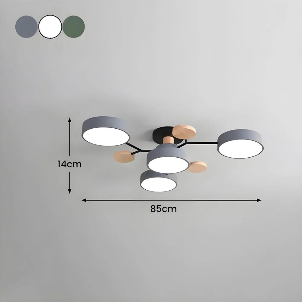 Lampa Sufitowa Skandynawska z Okrągłymi Kloszami i Drewnianymi Detalami - 10