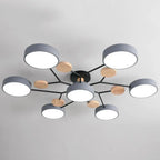 Lampa Sufitowa Skandynawska z Okrągłymi Kloszami i Drewnianymi Detalami - 11