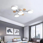 Lampa Sufitowa Skandynawska z Okrągłymi Kloszami i Drewnianymi Detalami - 13
