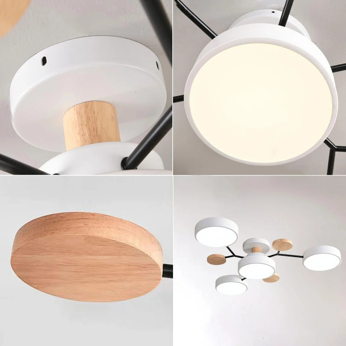 Lampa Sufitowa Skandynawska z Okrągłymi Kloszami i Drewnianymi Detalami - 14