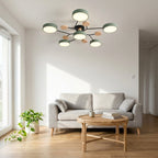 Lampa Sufitowa Skandynawska z Okrągłymi Kloszami i Drewnianymi Detalami - 17