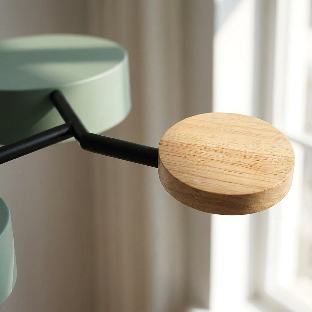 Lampa Sufitowa Skandynawska z Okrągłymi Kloszami i Drewnianymi Detalami - 18