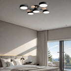 Lampa Sufitowa Skandynawska z Okrągłymi Kloszami i Drewnianymi Detalami - 19