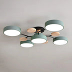 Lampa Sufitowa Skandynawska z Okrągłymi Kloszami i Drewnianymi Detalami - Zielony