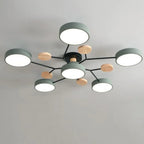 Lampa Sufitowa Skandynawska z Okrągłymi Kloszami i Drewnianymi Detalami - Zielony