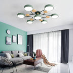 Lampa Sufitowa Skandynawska z Okrągłymi Kloszami i Drewnianymi Detalami - Zielony