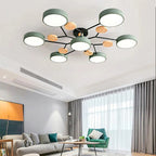 Lampa Sufitowa Skandynawska z Okrągłymi Kloszami i Drewnianymi Detalami - 2