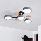 Lampa Sufitowa Skandynawska z Okrągłymi Kloszami i Drewnianymi Detalami - Szary