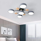 Lampa Sufitowa Skandynawska z Okrągłymi Kloszami i Drewnianymi Detalami - Szary