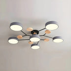 Lampa Sufitowa Skandynawska z Okrągłymi Kloszami i Drewnianymi Detalami - Szary